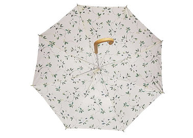 Petit parapluie en bois imprimé de bâton d'os droit, parapluie automatique de dames